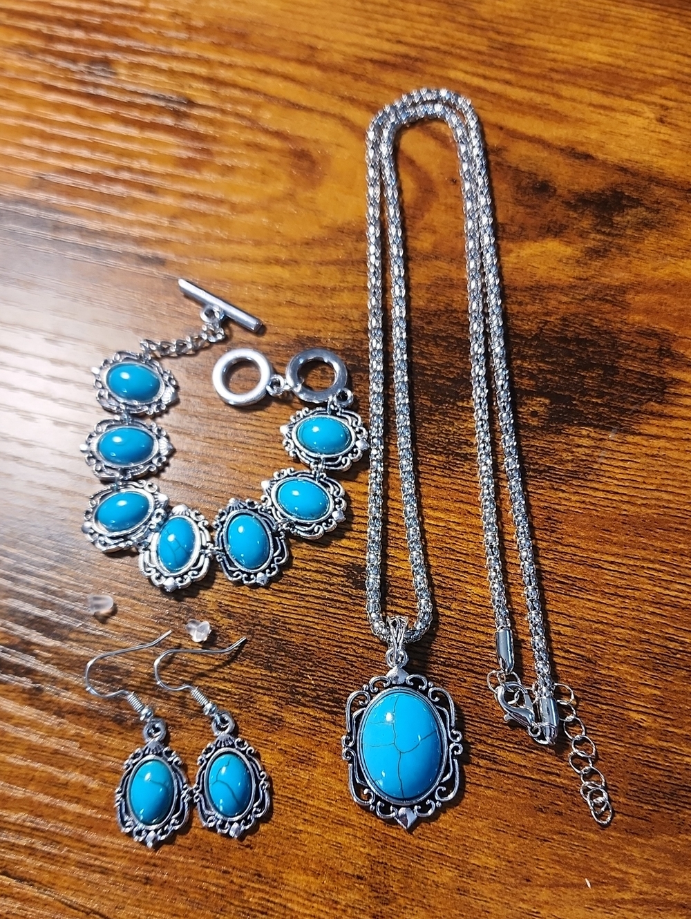 1 Set Vintage Bohemian Style Turquoise Floral Geometric Pattern Jewelry Set